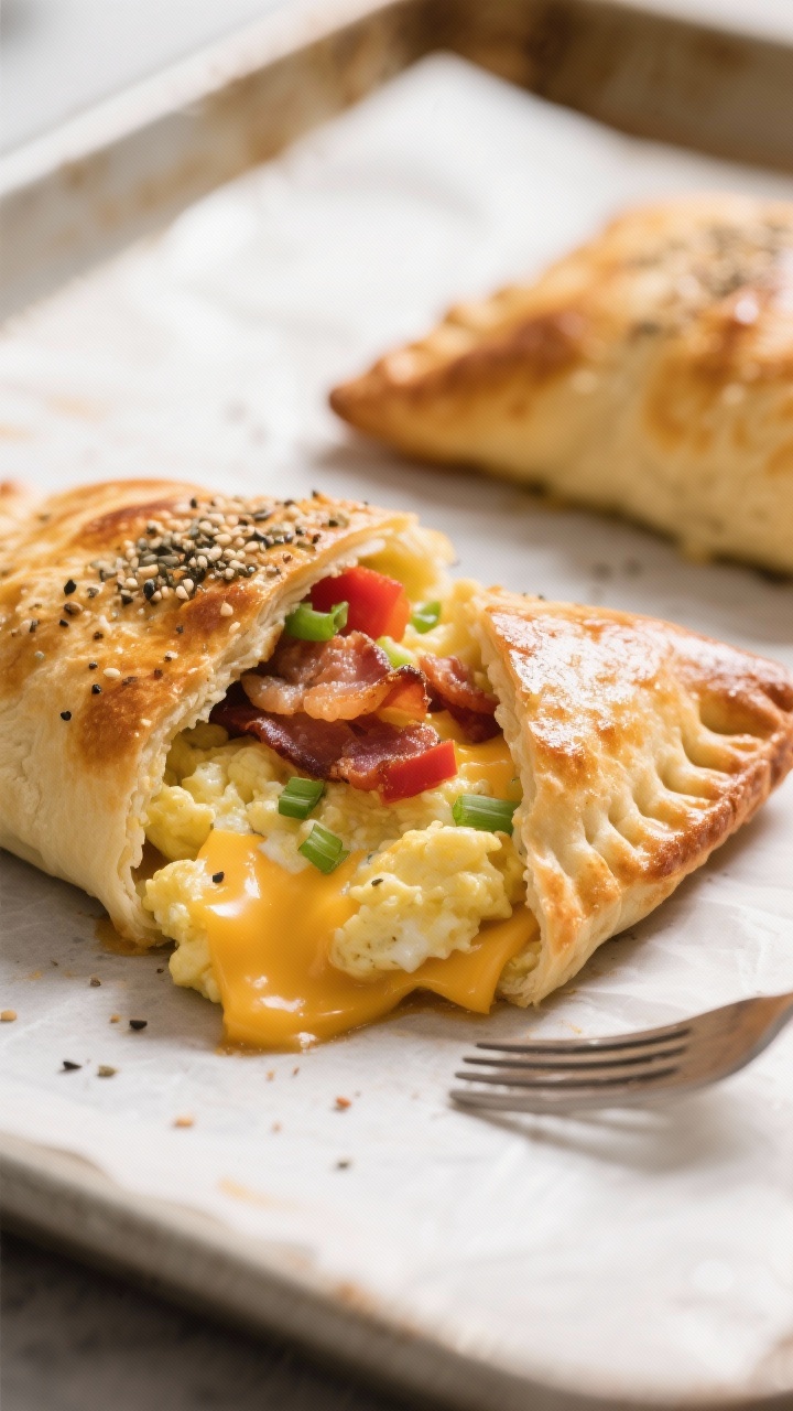 Close-up detail: A just-baked Keto Breakfast Pocket fresh from the oven, golden-brown fathead dough 