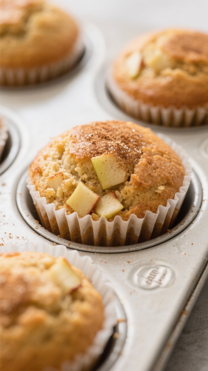 Close-up detail: Freshly baked keto apple muffins just out of the oven, golden-brown domed tops with
