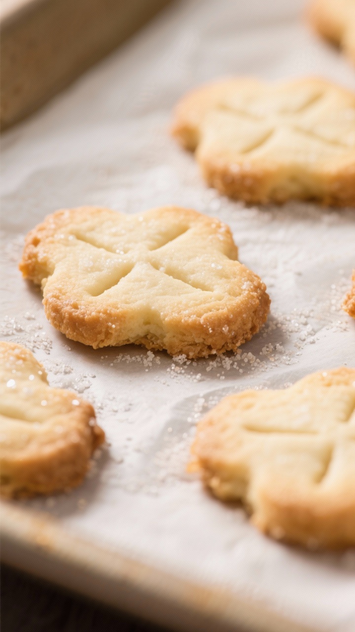 Close-up detail: Freshly baked keto butter cookies cooling on a parchment-lined sheet, edges lightly