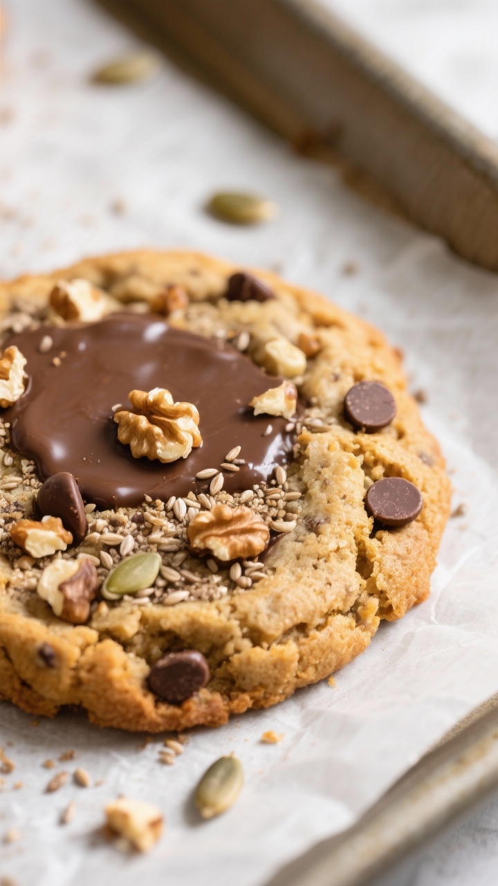Close-up detail shot of a freshly baked keto breakfast cookie just after cooling, edges lightly gold