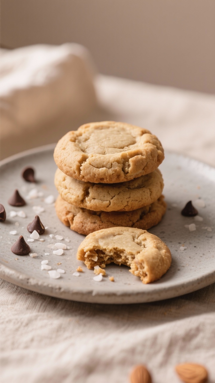 Final dish presentation: Beautifully plated stack of keto almond butter cookies with chewy centers a