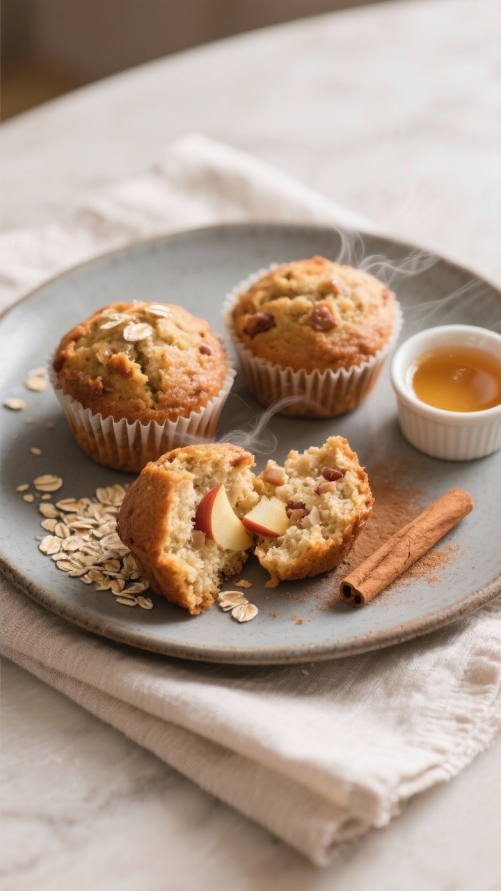 Final dish presentation: Restaurant-quality plated muffins on a matte ceramic plate—two whole muff