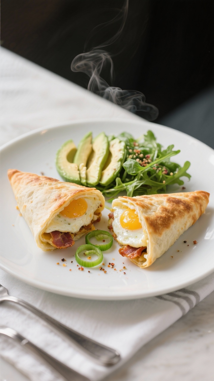Final plated dish: Restaurant-quality presentation of two Keto Breakfast Pockets on a matte white pl