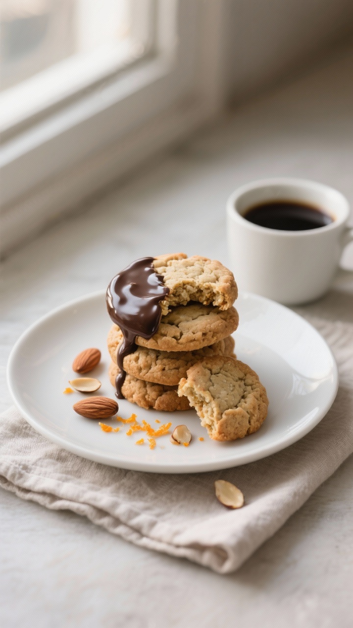 Final plated presentation: A small stack of Keto Almond Cookies on a matte white dessert plate with 