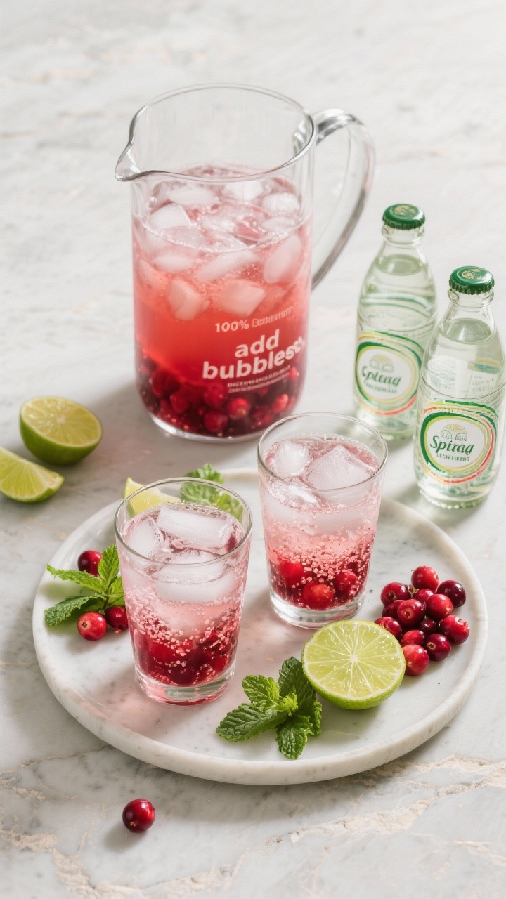 Tasty top view: Overhead shot of a build-your-own spritzer party setup featuring prepared components