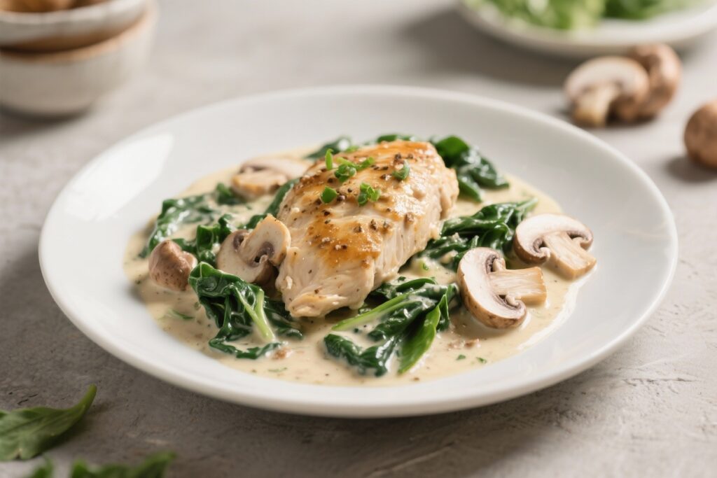 Keto Creamy Chicken With Spinach and Mushrooms – A Comforting, Low-Carb Skillet Dinner