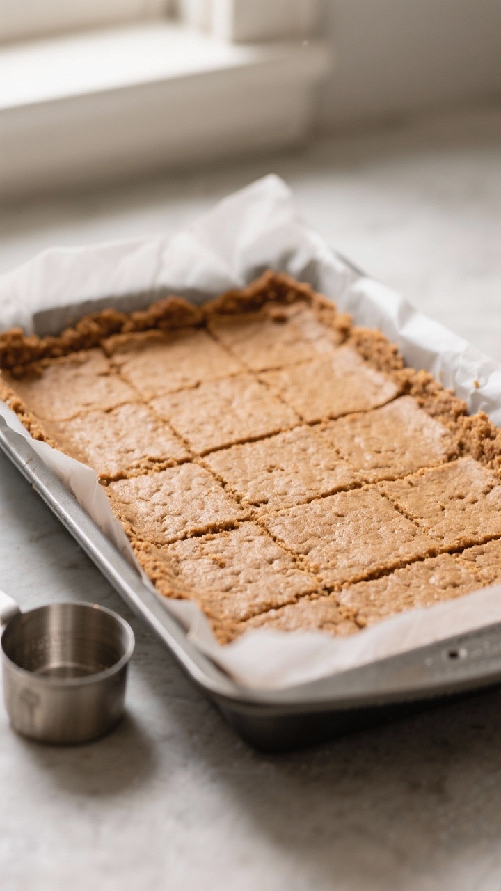 Close-up detail: A tight macro shot of a perfectly compacted gingersnap-graham cookie crust set in a