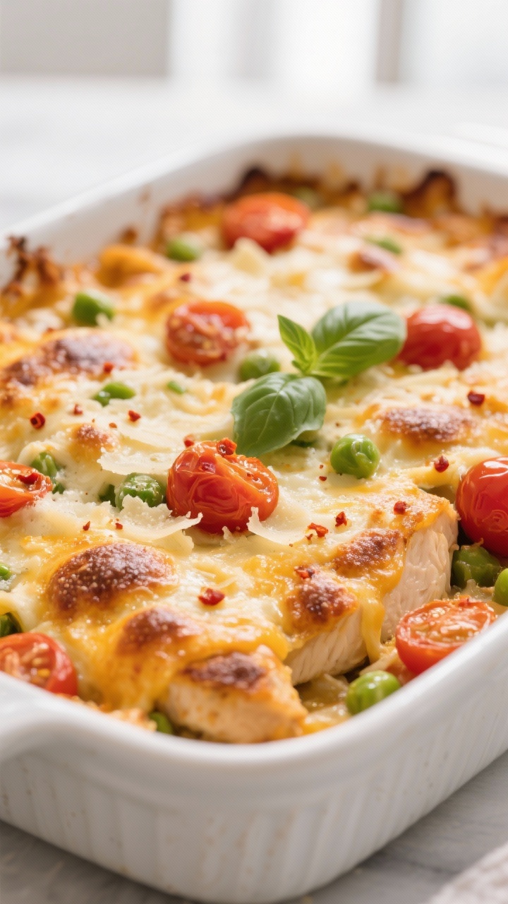 Close-up detail: Bubbly, golden-melted mozzarella and Parmesan topping on the Primavera Cheesy Chick