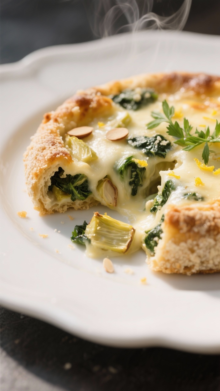 Close-up detail of finished bite: One plated bite split open to reveal gooey, cheesy center with vis