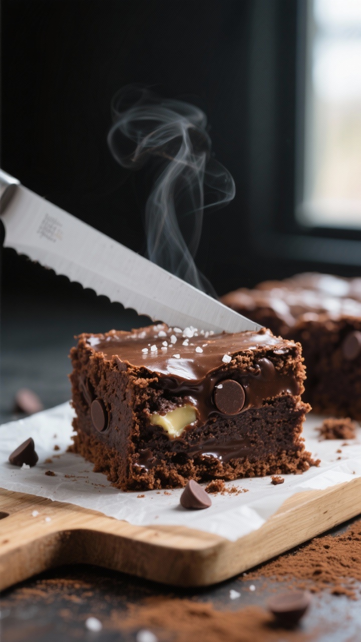 Close-up detail shot: A sliced keto coconut flour brownie square with a glossy, fudgy center and moi