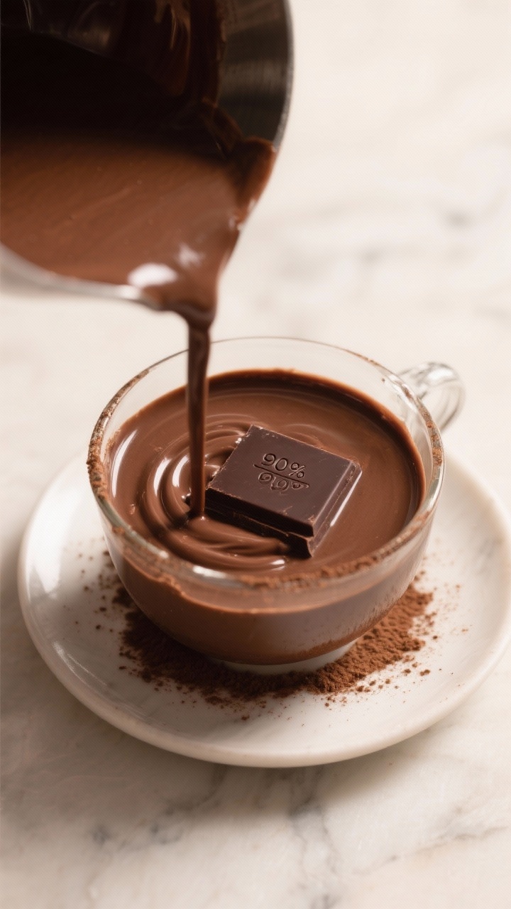 Cooking process: Overhead shot of the chocolate mix step—thick, lump-free cocoa slurry whisked smo
