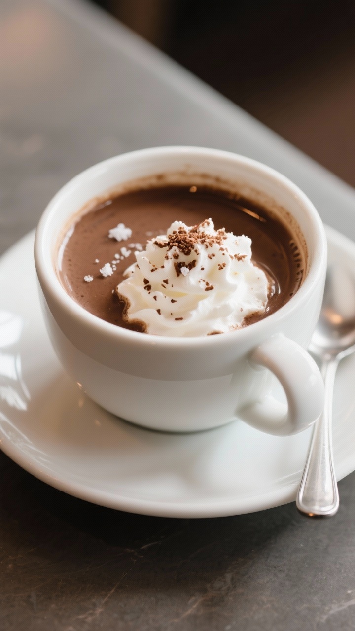 Final dish (hot): Restaurant-quality presentation of a café-style hot mocha in a wide white mug on 