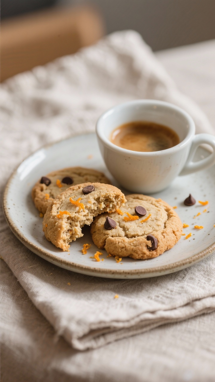 Final dish presentation: A small plate of 3 Ingredient Almond Flour Cookies served with a demitasse