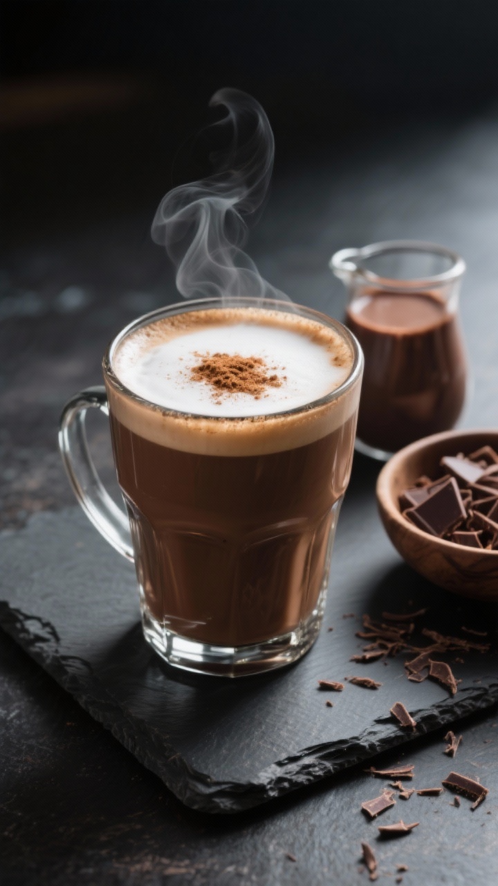Final dish presentation: café-style mocha variation served in a heatproof glass mug to showcase the