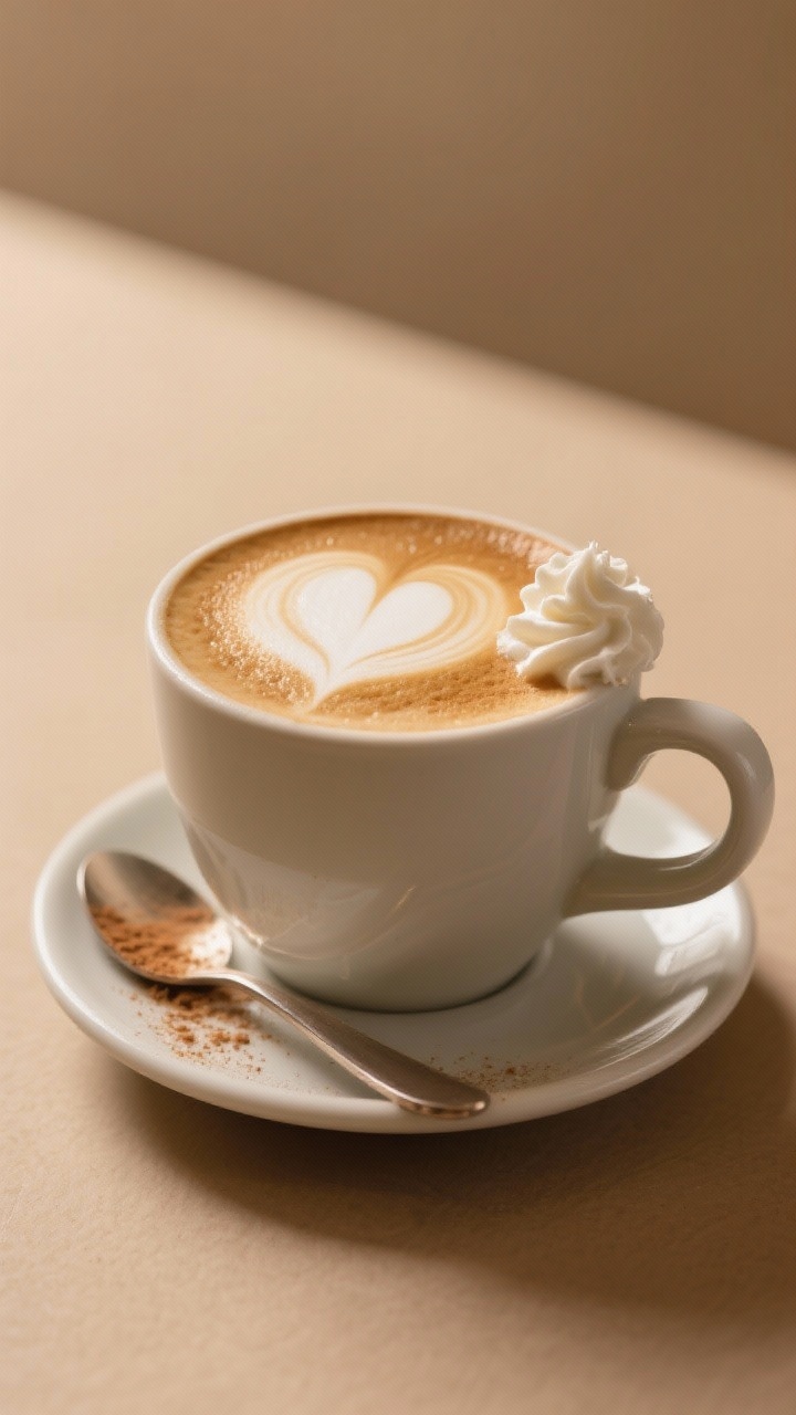 Final dish presentation: Café-style sugar-free vanilla latte in a 12-ounce ceramic cup with a neat