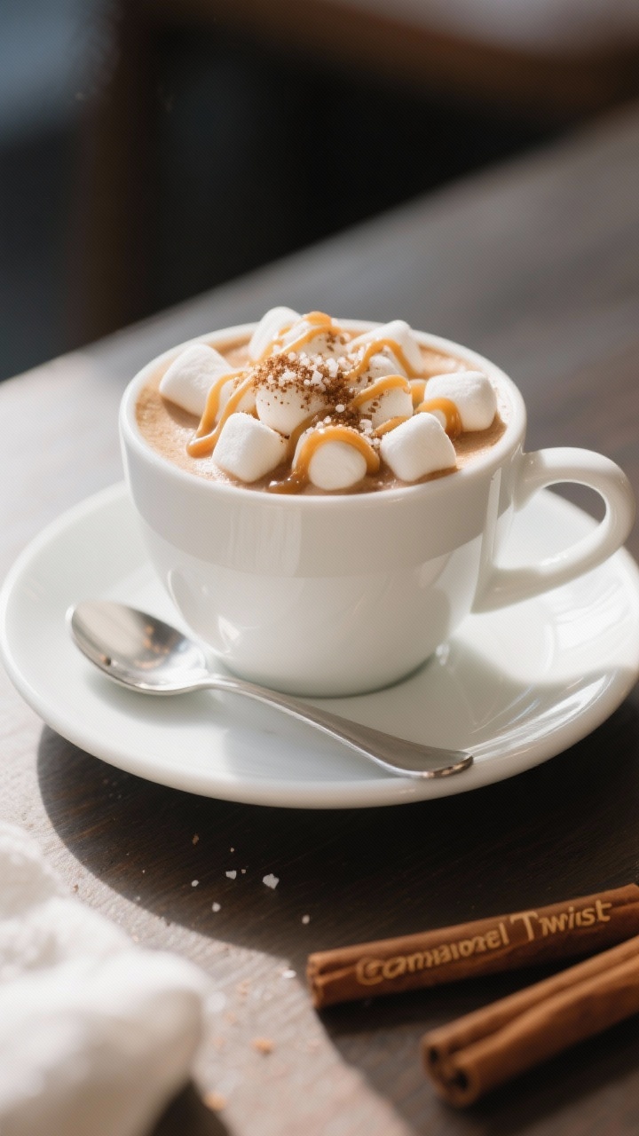 Final dish presentation: Café-style white hot chocolate served extra-rich in a matte white cappucci