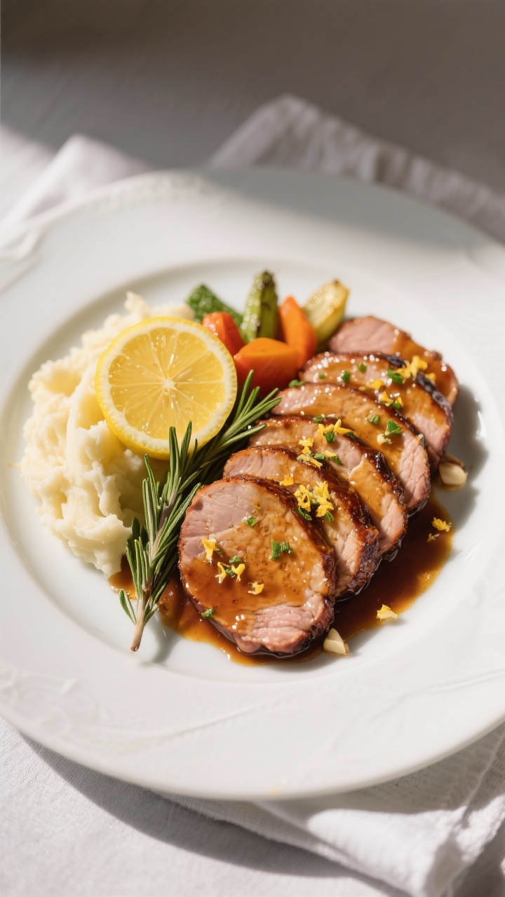 Final dish presentation: Restaurant-quality plated smoked pork loin medallions (1/4–1/2-inch slice
