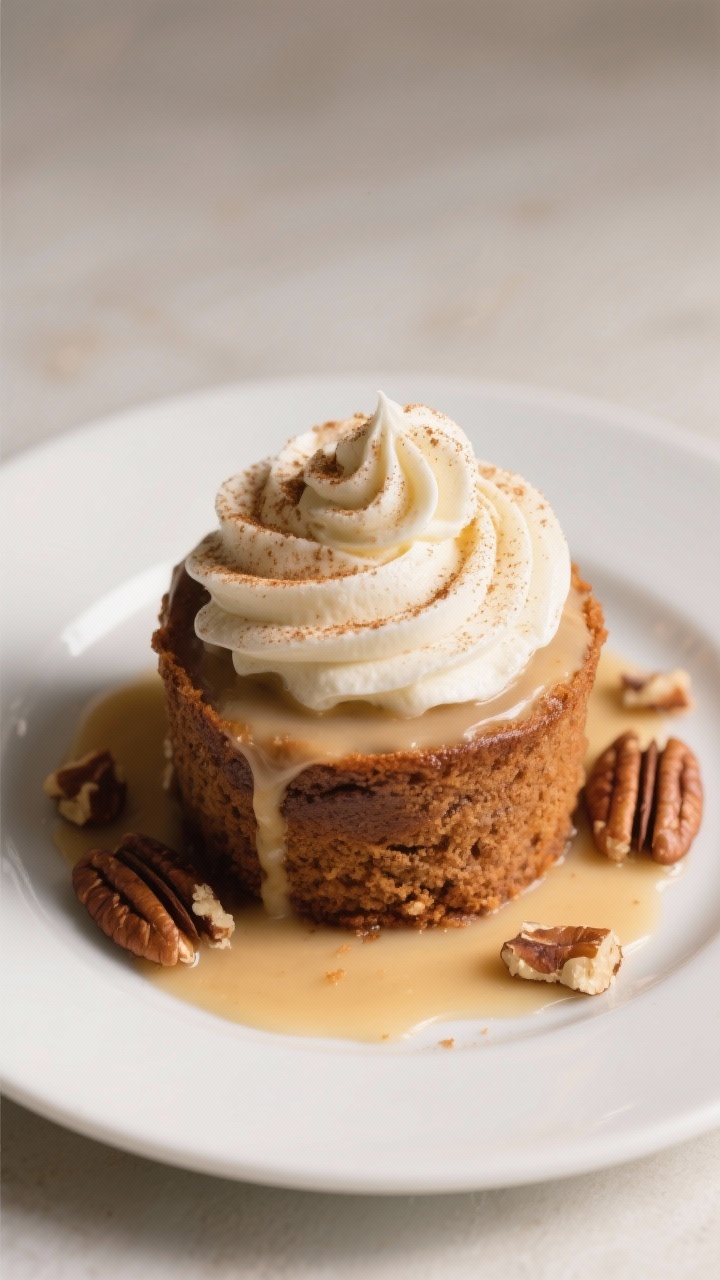 Final dish presentation: Restaurant-quality plated keto cinnamon mug cake inverted onto a small matt
