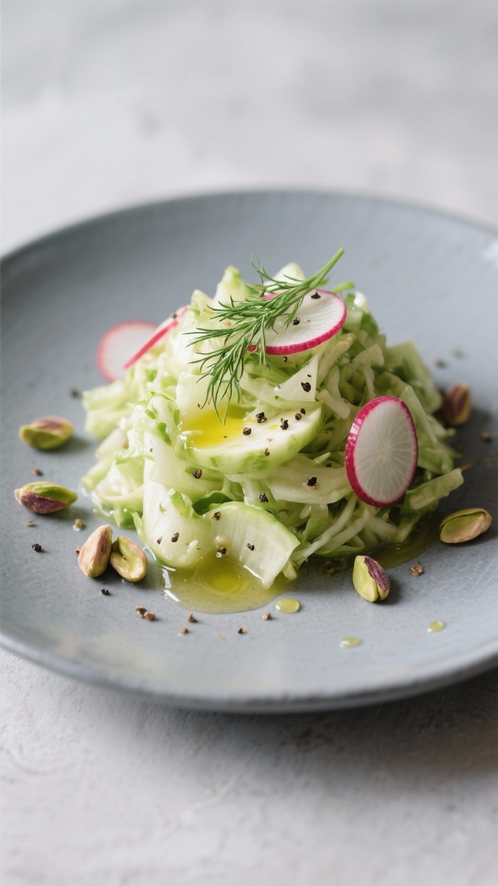 Final dish presentation: Restaurant-quality plated kohlrabi salad as a light lunch—neatly mounded