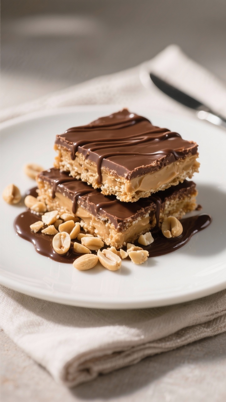 Final dish presentation: Restaurant-quality plated rectangles of Tagalong Cookie Bars stacked slight