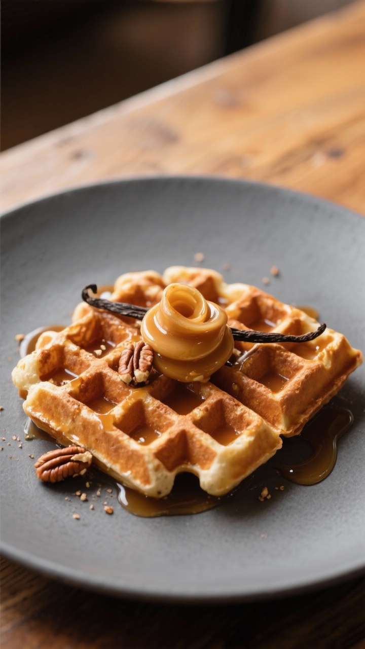 Final dish presentation: Restaurant-quality plating of keto waffles with crosshatched pockets filled