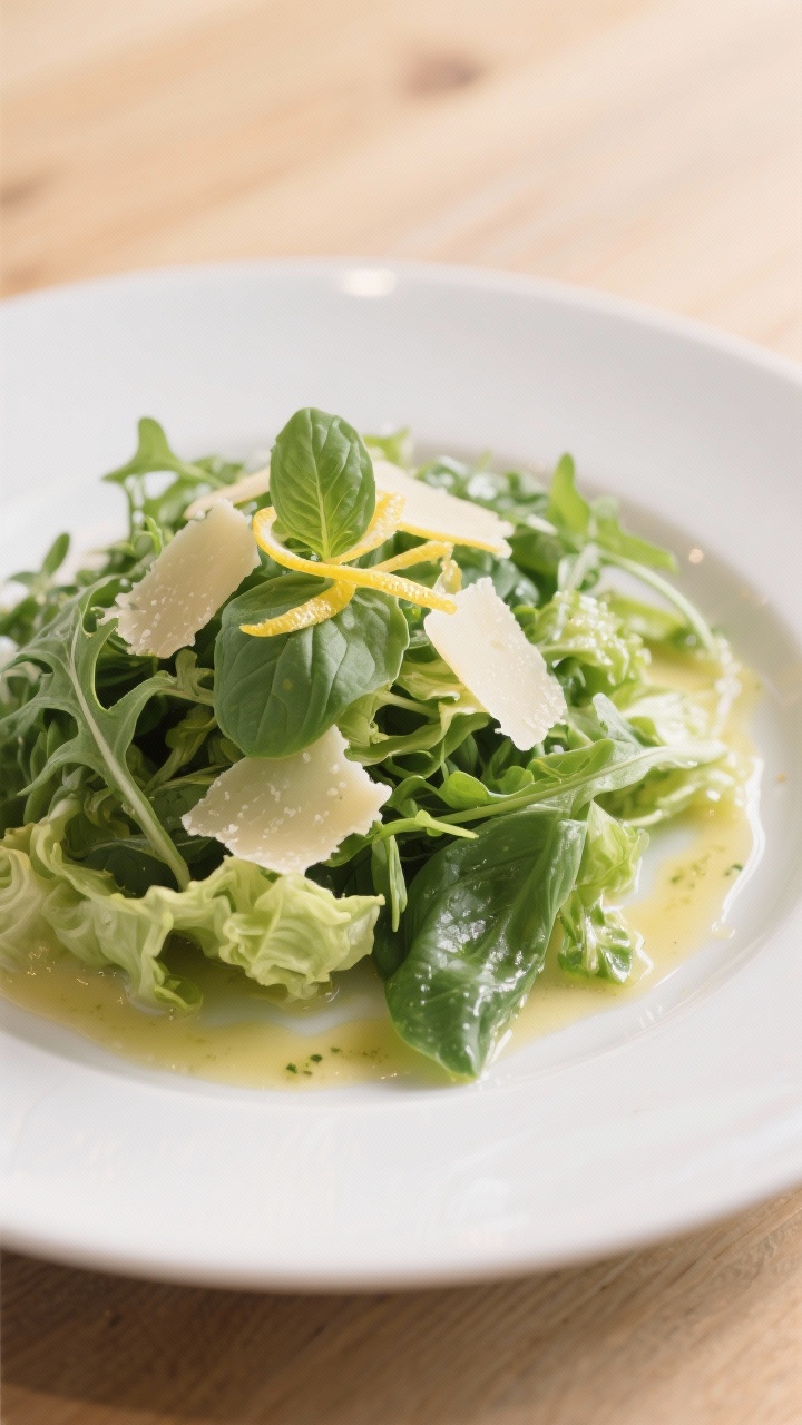 Final dish presentation: Restaurant-quality salad plate with baby arugula, butter lettuce, and spina