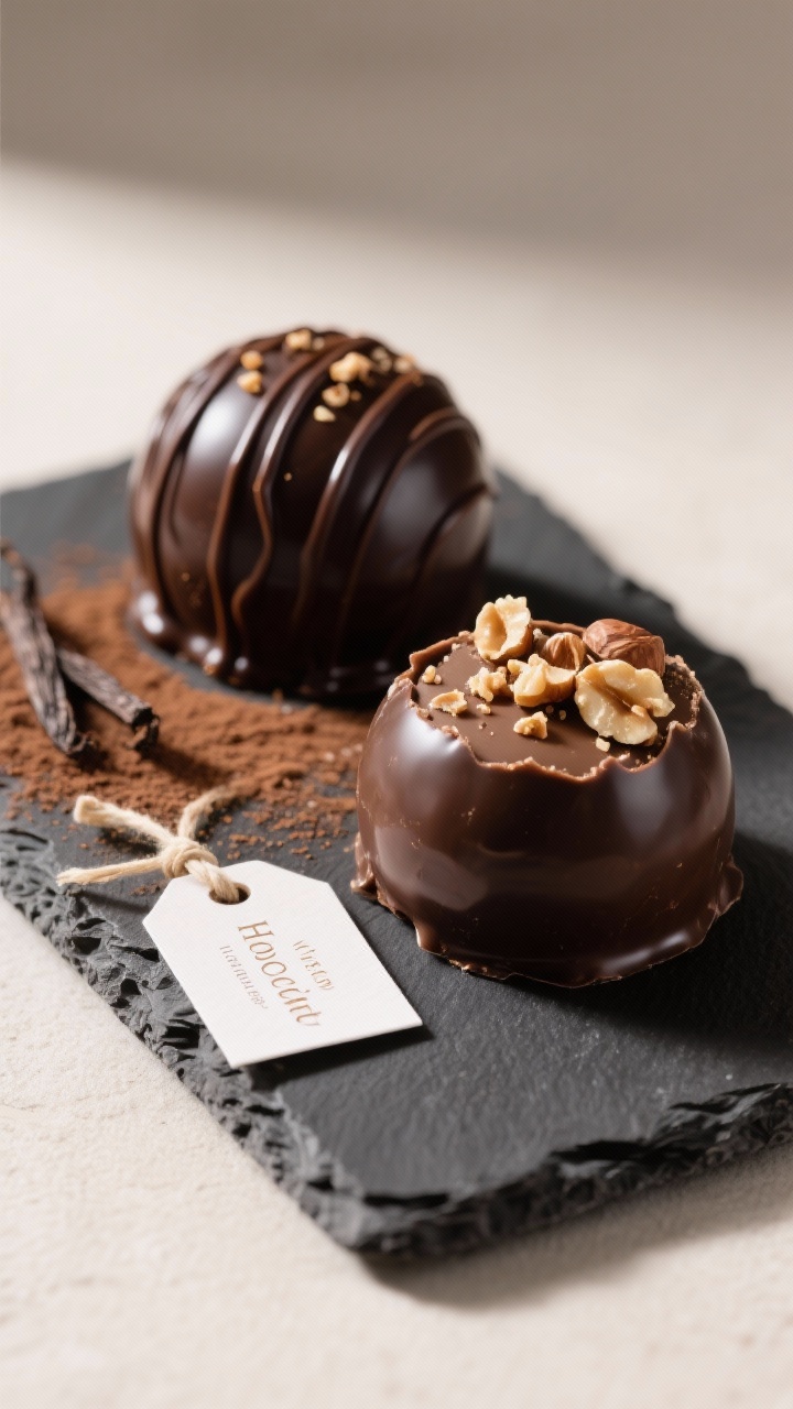 Final dish presentation: Restaurant-quality serving of two fully assembled keto hot chocolate bombs 