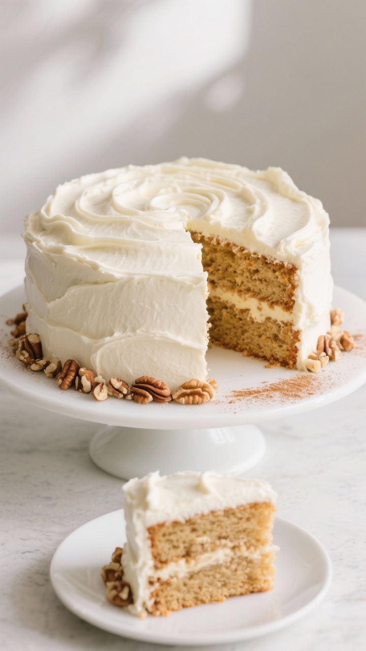 Final dish presentation: Two-layer banana cake (8-inch rounds) fully cooled and frosted with silky c