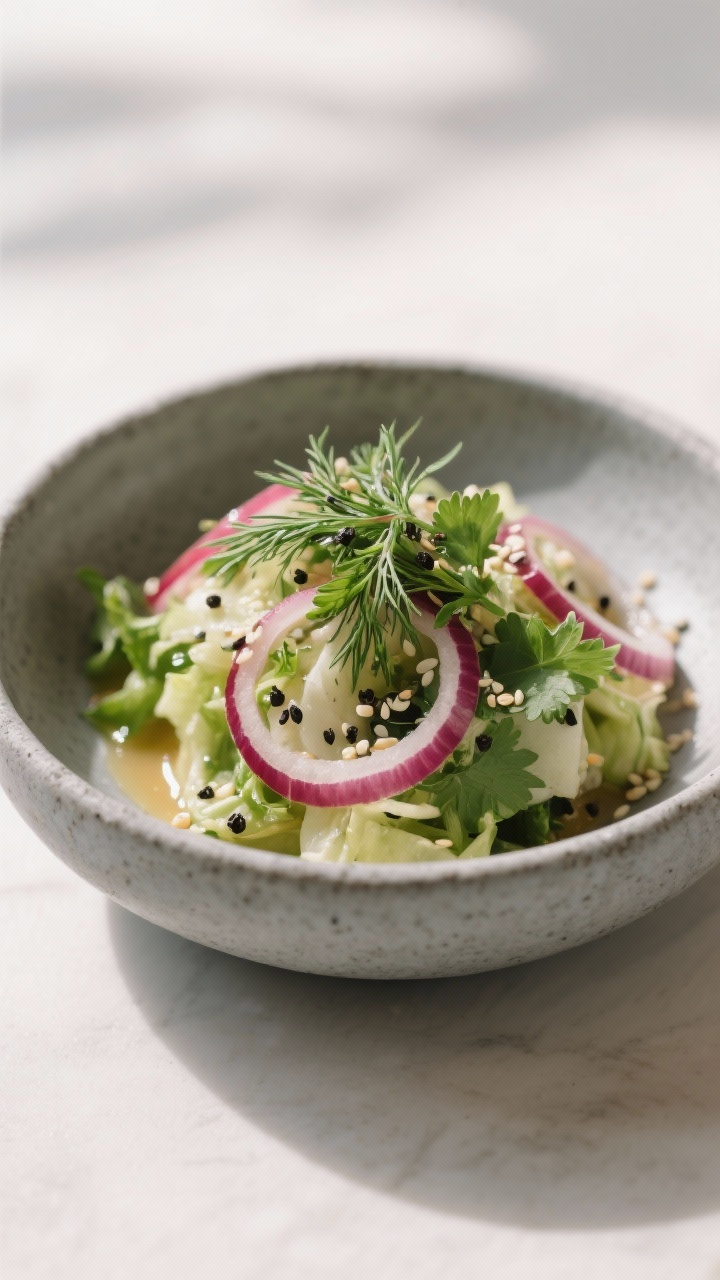 Final plated dish – Restaurant-quality presentation: Elegant single-serve plating of the salad in