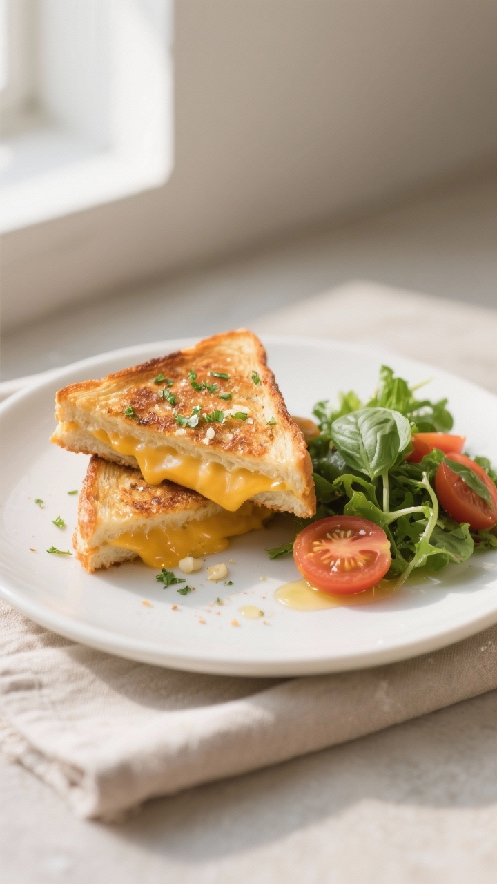Final plated dish: Restaurant-quality presentation of keto grilled cheese triangles stacked slightly