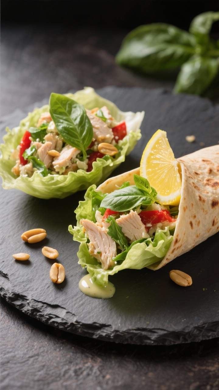 Final plated elegance: Restaurant-quality presentation of Lemon Basil Chicken Salad tucked into cris