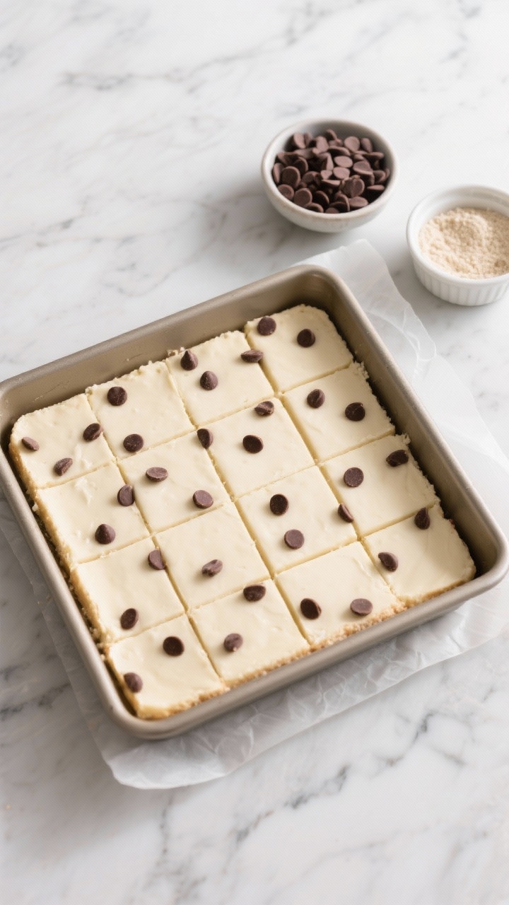 Overhead “tasty top view” of the full 8x8 pan lifted out by parchment, fully baked and cooled: s