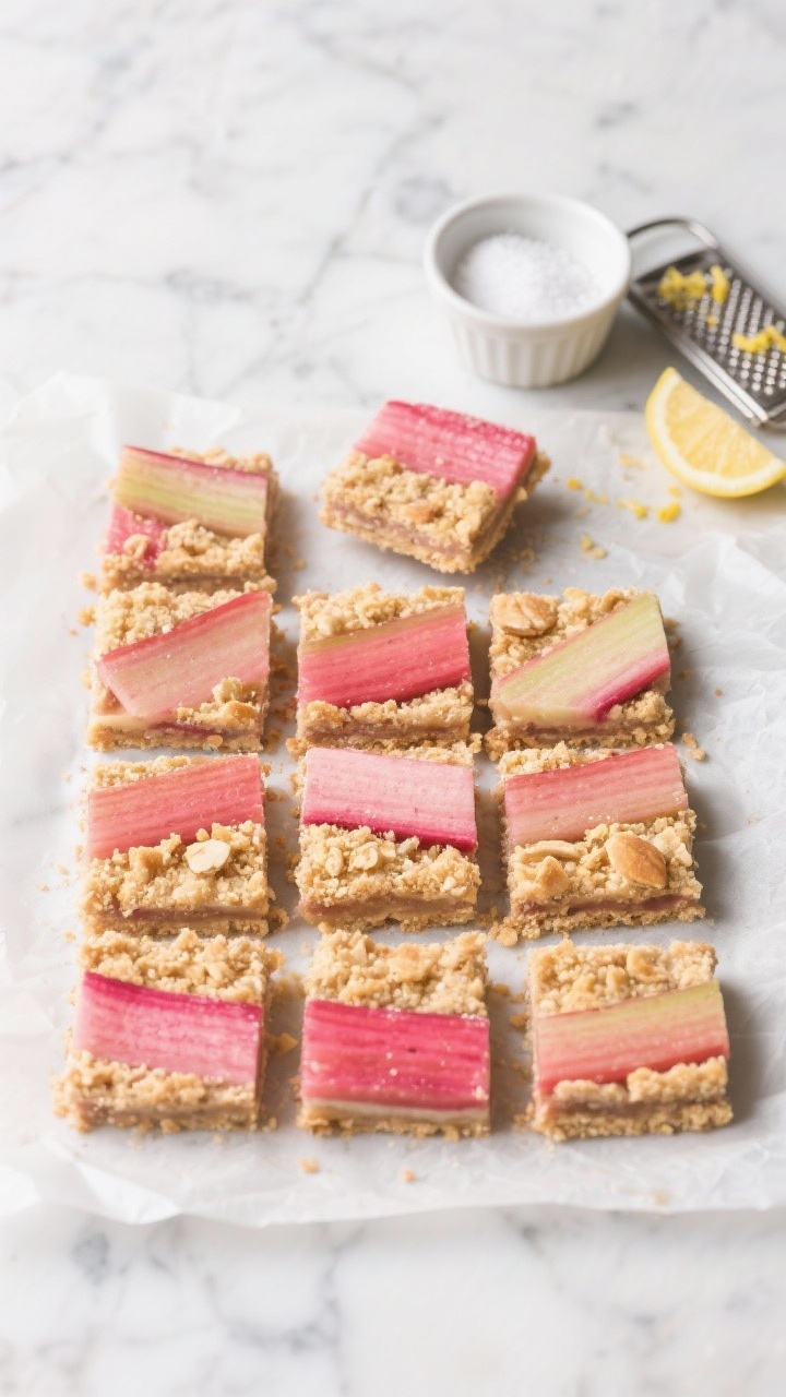 Overhead top-down shot of the bars sliced into neat squares on parchment, arranged in a grid with on
