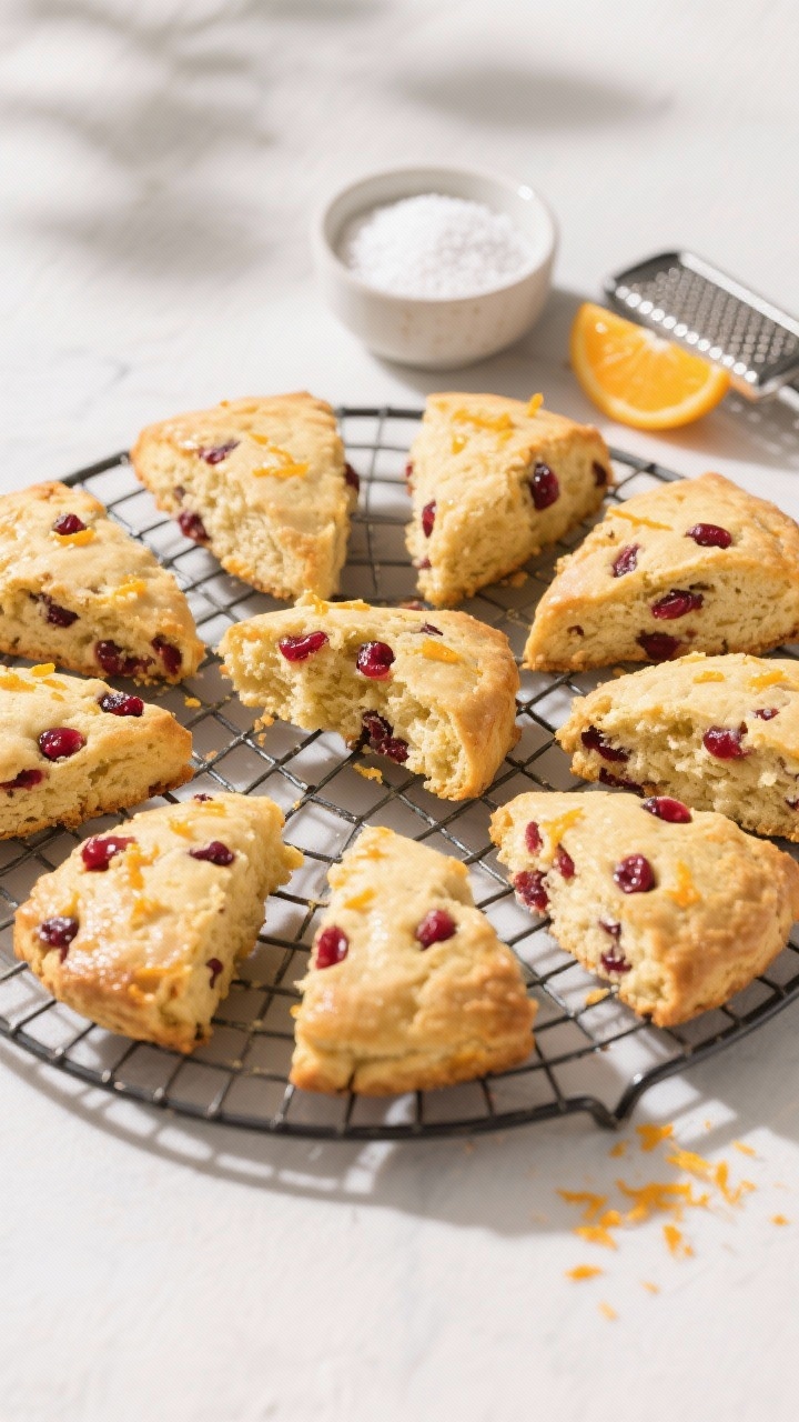 Tasty top view: Orange cranberry variation arranged in a neat circle on a wire rack, glaze-free to s