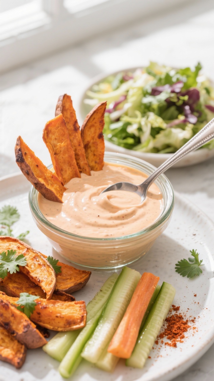 Tasty top view: Overhead bowl of the finished Southwest Ranch in a clear jar with a spoon, artful sp