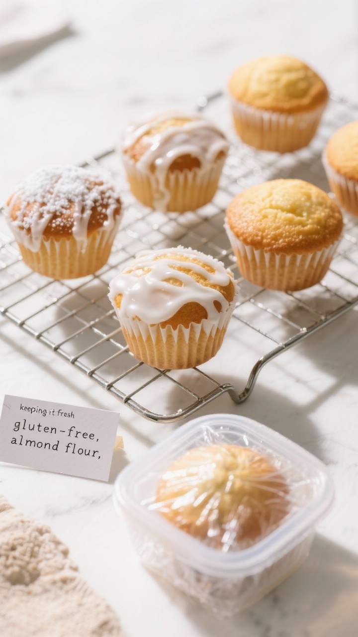 Tasty top view: Overhead “keeping it fresh” scene with cooled cupcakes on a wire rack—some gla