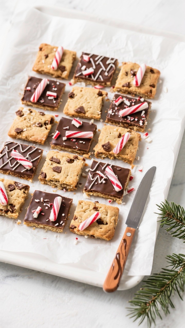Tasty top view: Overhead platter of neatly cut bars arranged in a grid on white parchment, each piec