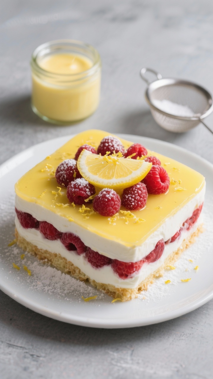 Tasty top view: Overhead shot of a low-carb parfait layered with keto lemon curd, coconut yogurt, an