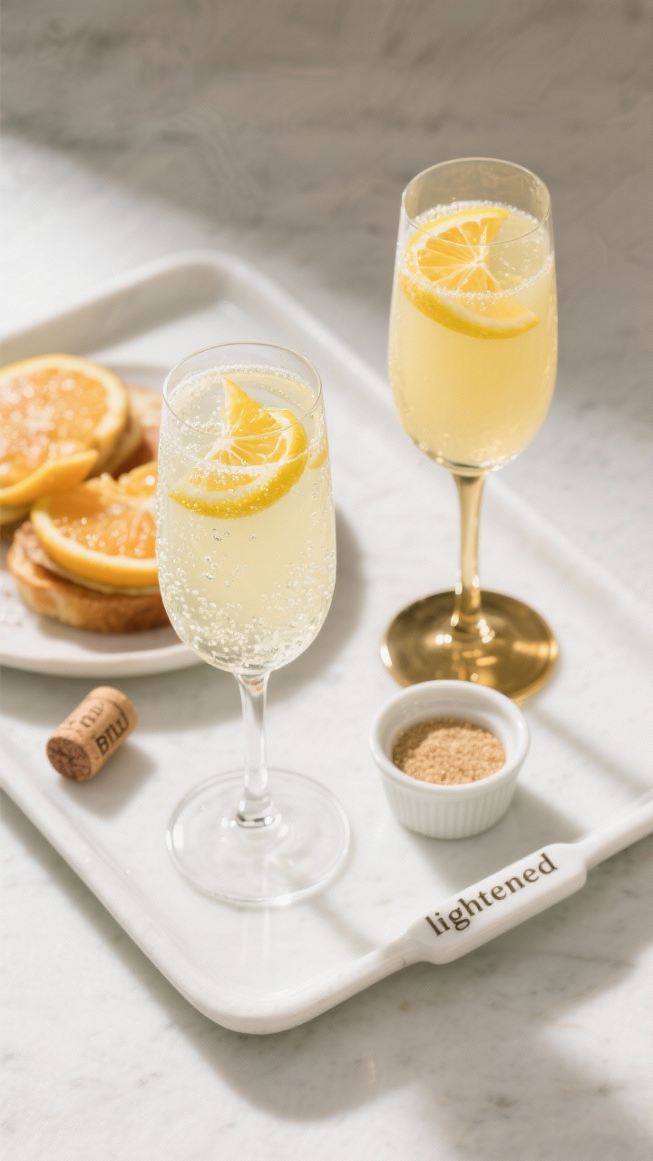 Tasty top view: Overhead shot of a small brunch setup featuring two Keto Mimosas poured two-thirds w