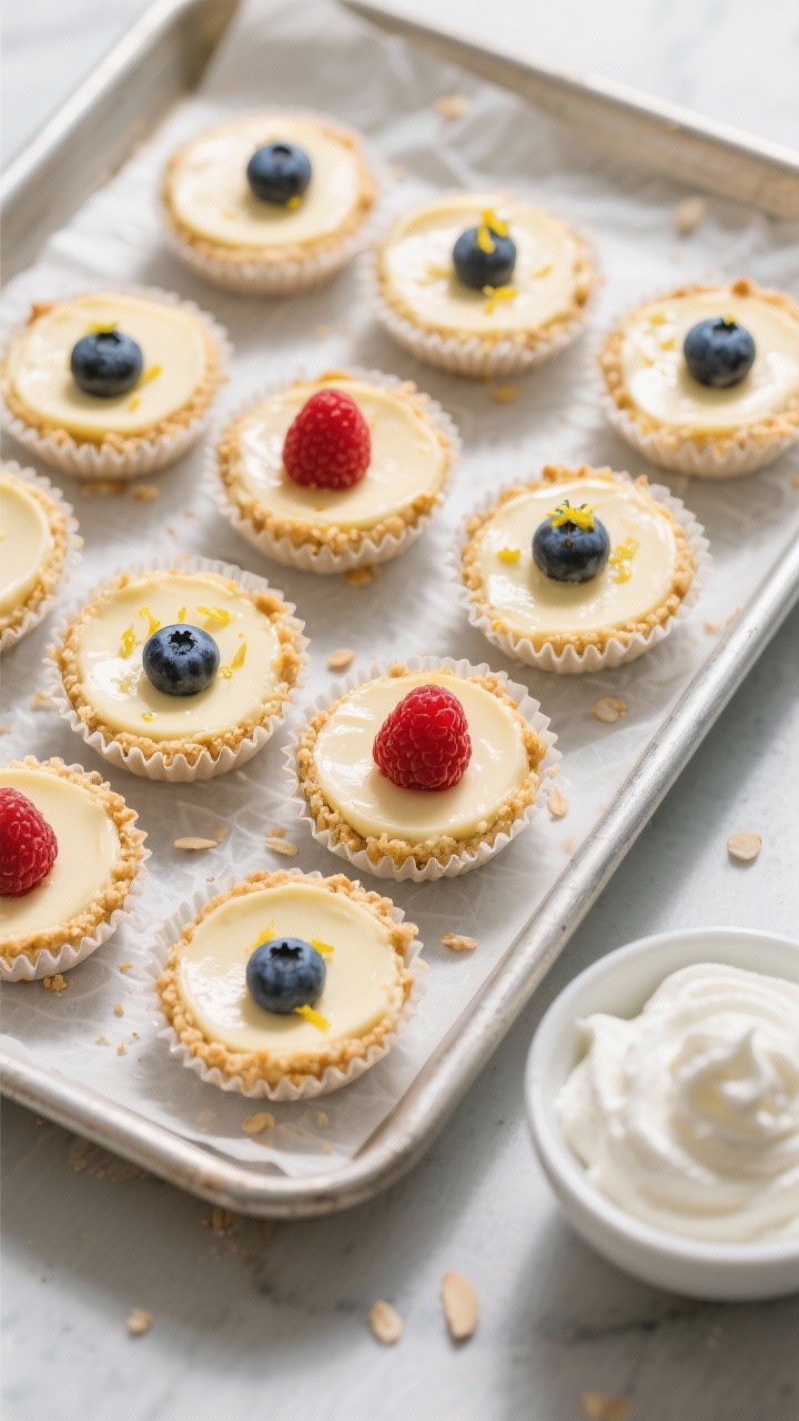 Tasty top view: overhead shot of a tray of chilled keto mini cheesecakes unwrapped from liners, each
