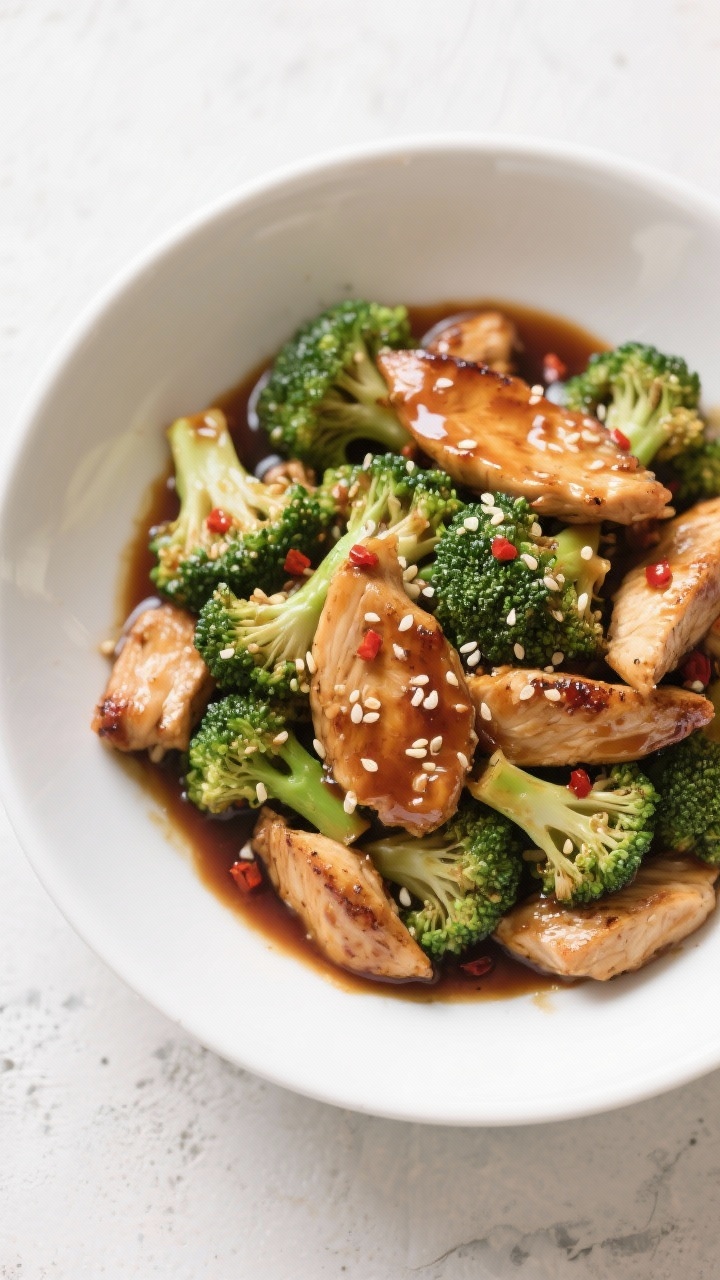 Tasty top view: Overhead shot of chicken and broccoli stir-fry tossed in the keto teriyaki sauce, sh