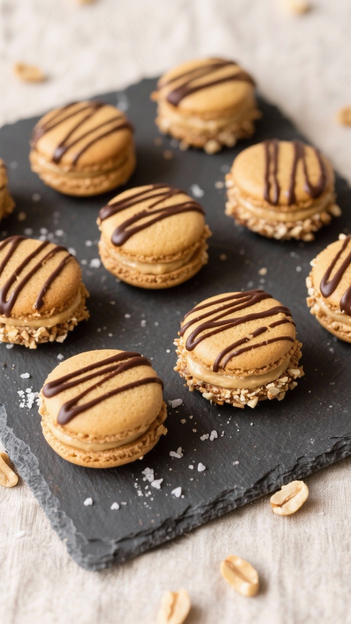 Tasty top view: Perfectly matched and assembled peanut butter whoopie pies arranged in a neat grid o