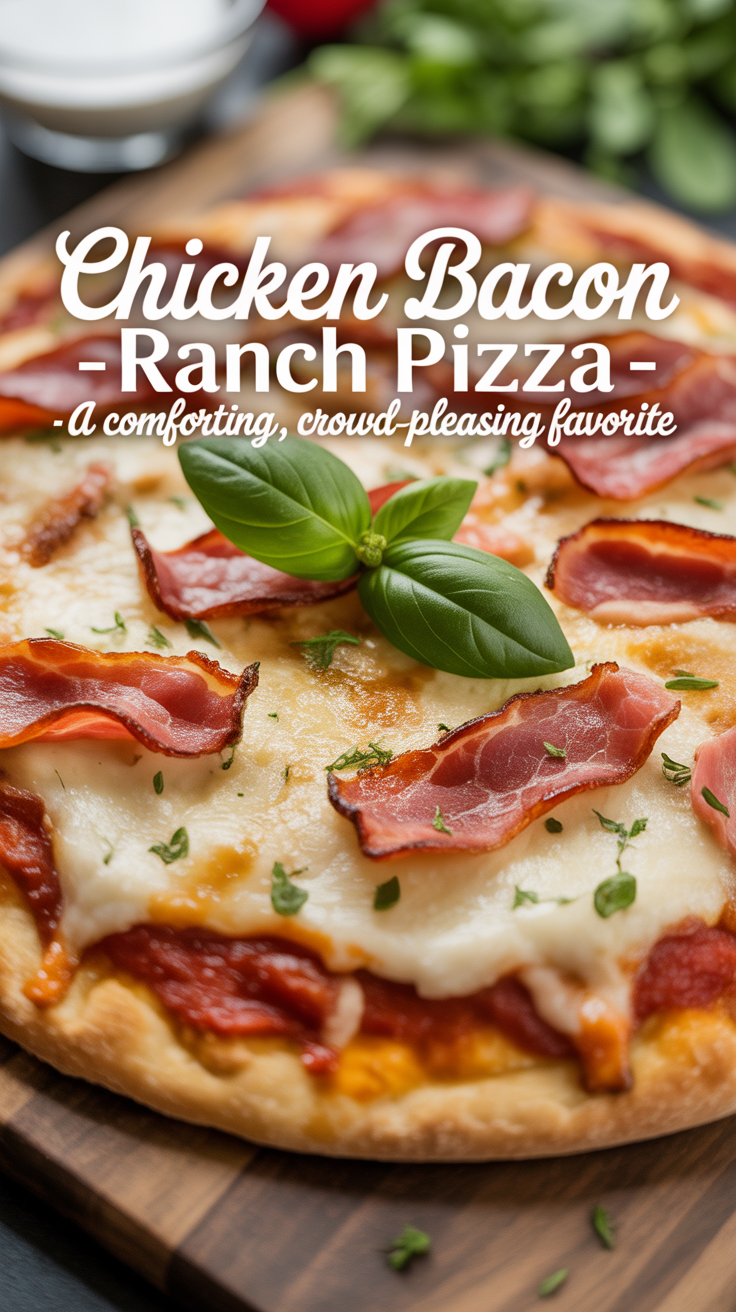 Pinterest pin for Chicken Bacon Ranch Pizza - A Comforting, Crowd-Pleasing Favorite