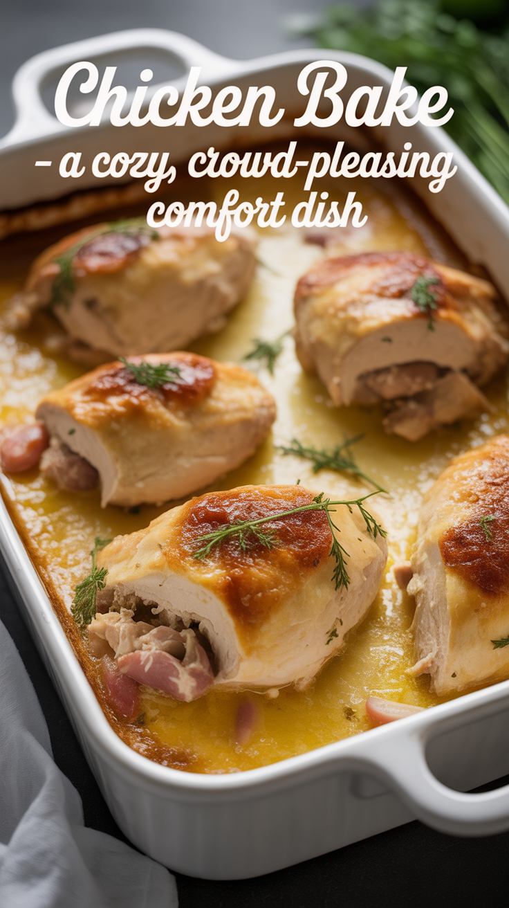 Pinterest pin for Chicken Bake - A Cozy, Crowd-Pleasing Comfort Dish