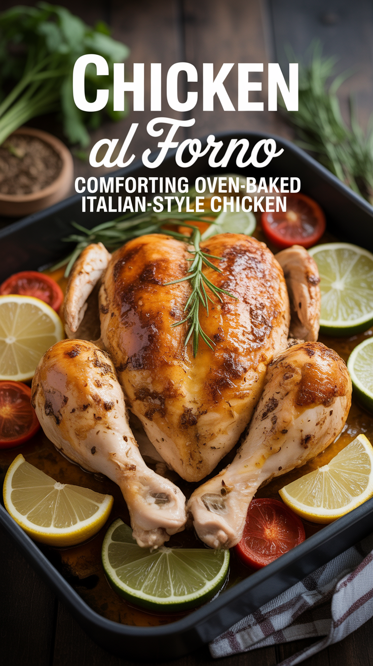 Pinterest pin for Chicken Al Forno - Comforting Oven-Baked Italian-Style Chicken