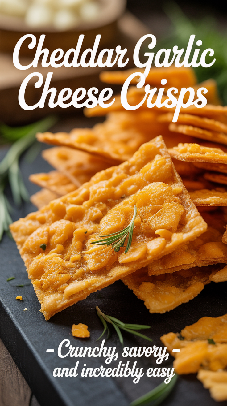 Pinterest pin for Cheddar Garlic Cheese Crisps - Crunchy, Savory, and Incredibly Easy