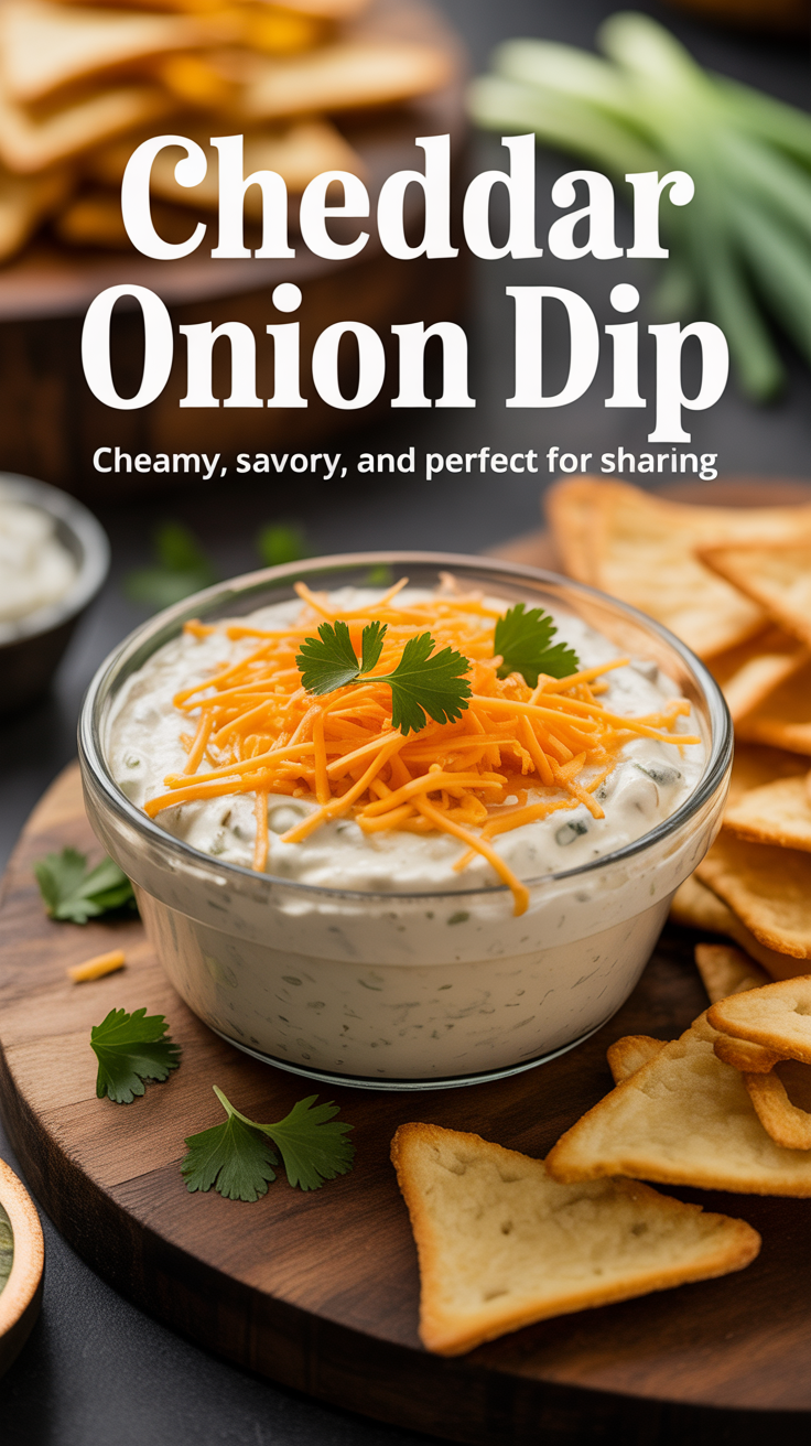 Pinterest pin for Cheddar Onion Dip - Creamy, Savory, and Perfect for Sharing