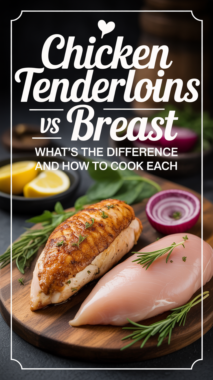 Pinterest pin for Chicken Tenderloins Vs Breast - What’s the Difference and How to Cook Each