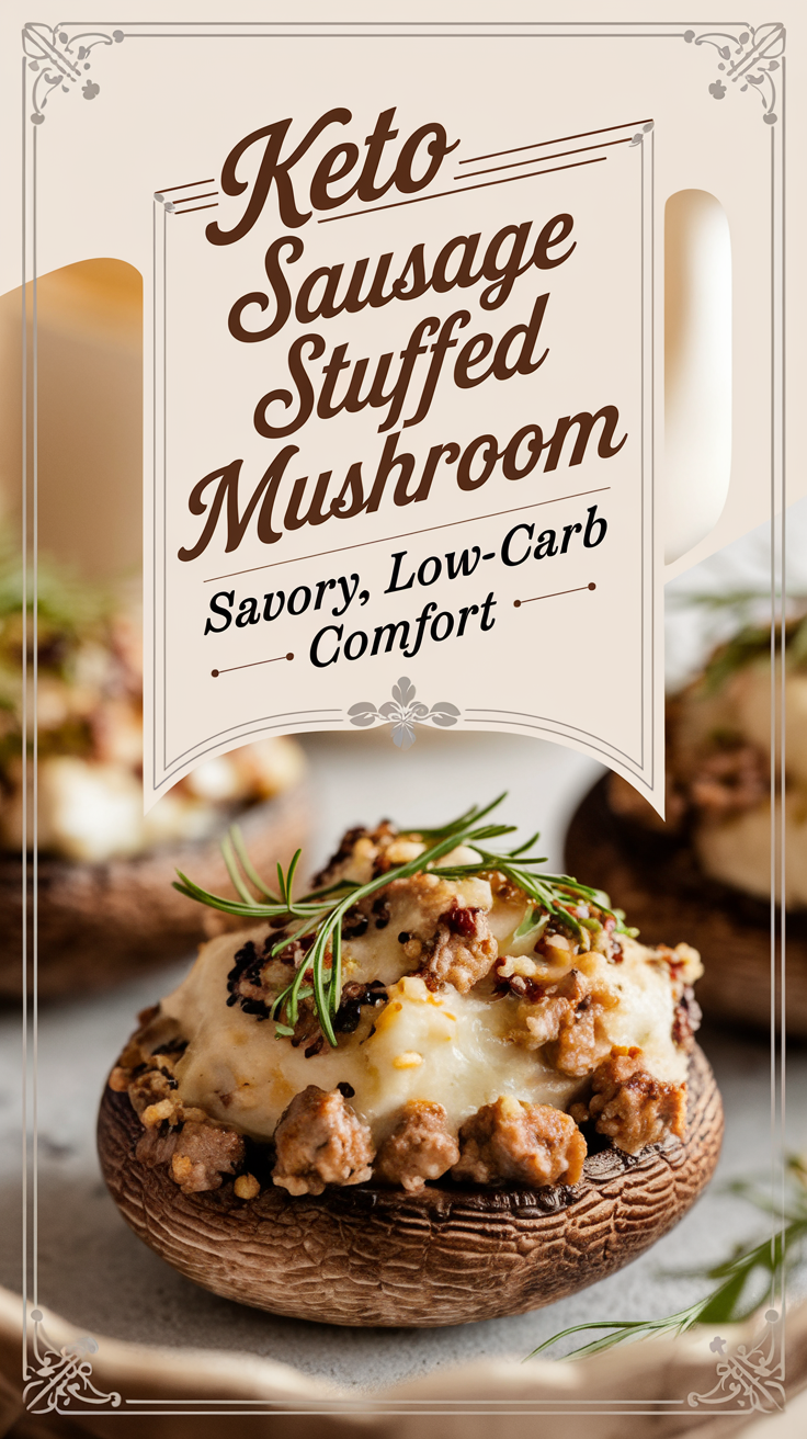 Pinterest pin for Keto Sausage Stuffed Mushroom – Savory, Low-Carb Comfort