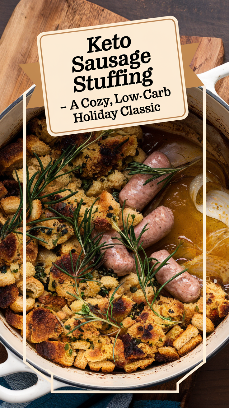 Pinterest pin for Keto Sausage Stuffing – A Cozy, Low-Carb Holiday Classic